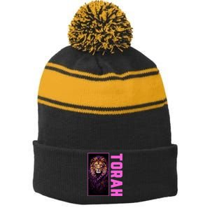 Lion Of Judah Messianic Hebrew Roots Torah Observant Stripe Pom Pom Beanie