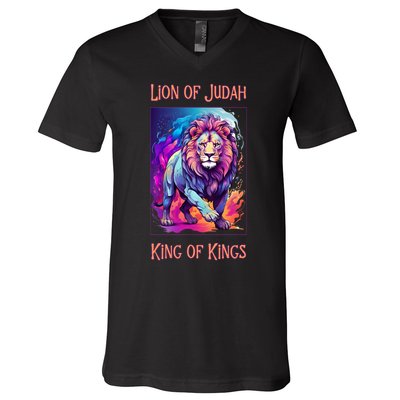 Lion of Judah Christian King of Kings Faith V-Neck T-Shirt