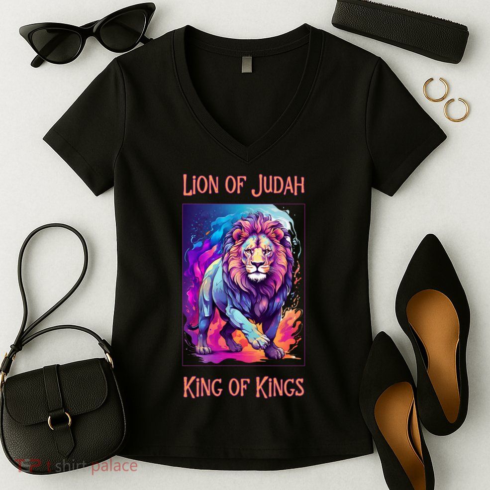 Lion of Judah Christian King of Kings Faith Women's V-Neck T-Shirt