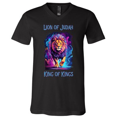 Lion of Judah Christian King of Kings Faith V-Neck T-Shirt