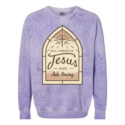 Lover Of Jesus And Auto Racing Fan Gift Colorblast Crewneck Sweatshirt