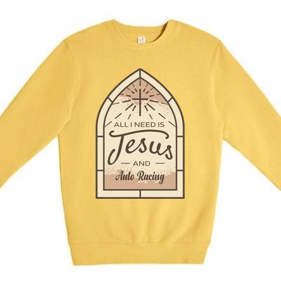 Lover Of Jesus And Auto Racing Fan Gift Premium Crewneck Sweatshirt