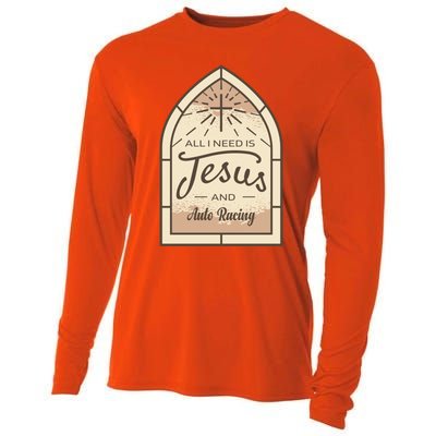 Lover Of Jesus And Auto Racing Fan Gift Cooling Performance Long Sleeve Crew