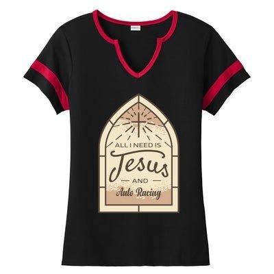 Lover Of Jesus And Auto Racing Fan Gift Ladies Halftime Notch Neck Tee