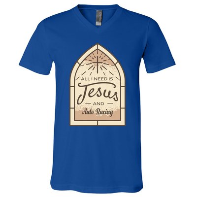 Lover Of Jesus And Auto Racing Fan Gift V-Neck T-Shirt