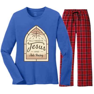 Lover Of Jesus And Auto Racing Fan Gift Women's Long Sleeve Flannel Pajama Set 