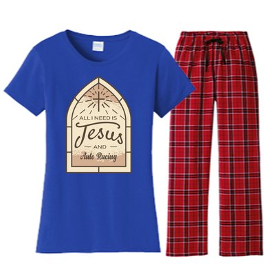 Lover Of Jesus And Auto Racing Fan Gift Women's Flannel Pajama Set