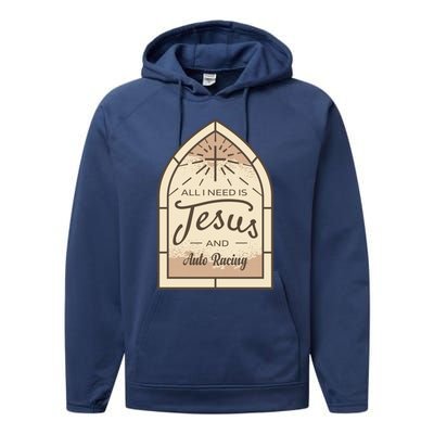 Lover Of Jesus And Auto Racing Fan Gift Performance Fleece Hoodie