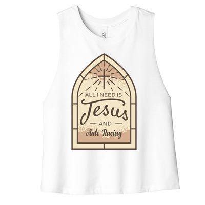 Lover Of Jesus And Auto Racing Fan Gift Women's Racerback Cropped Tank