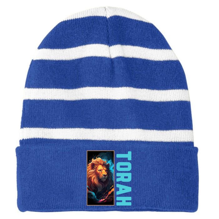 Lion Of Judah Messianic Hebrew Roots Torah Observant Striped Beanie with Solid Band