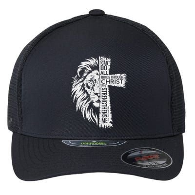 Lion Of Judah And Cross With Philippians 413 Flexfit Unipanel Trucker Cap