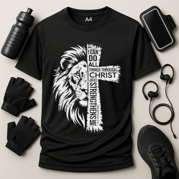 Lion Of Judah And Cross With Philippians 413 Cooling Performance Crew T-Shirt