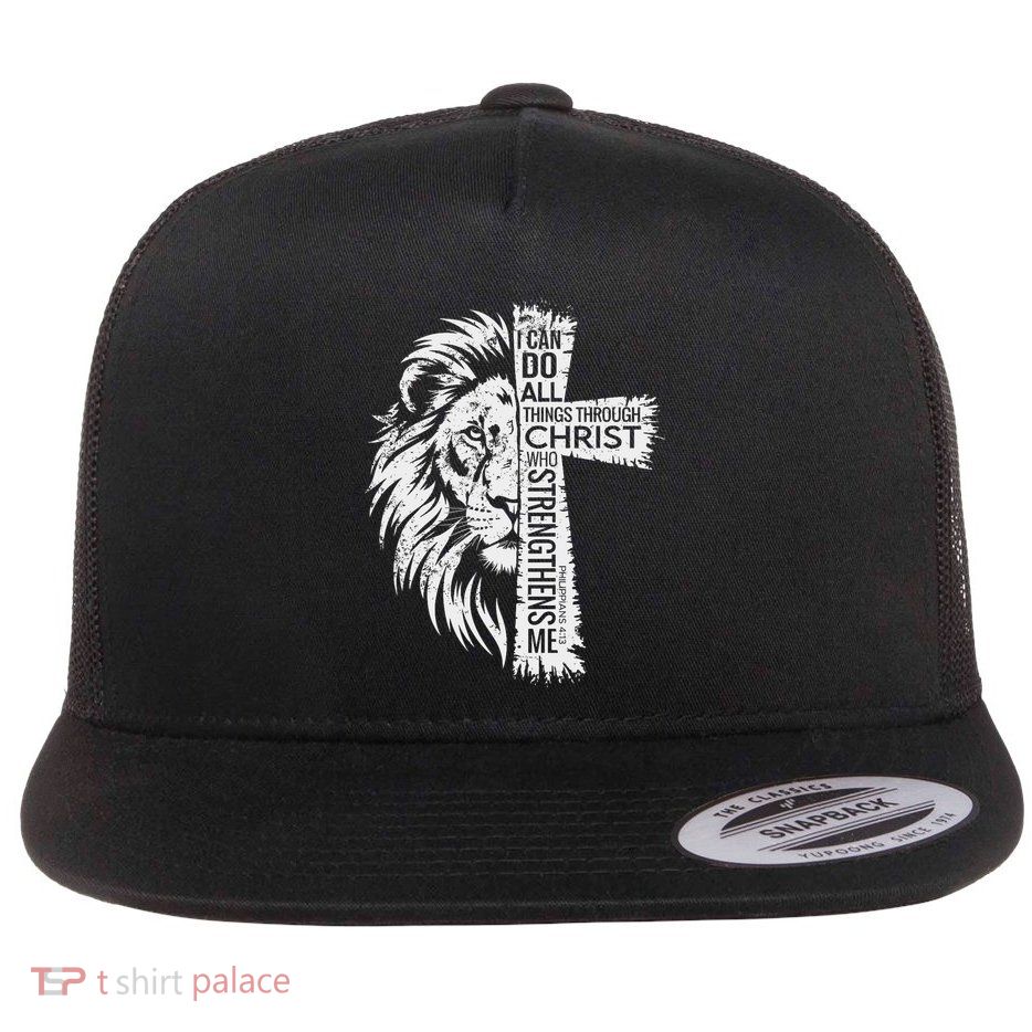 Lion Of Judah And Cross With Philippians 413 Flatbill Hat