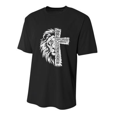 Lion Of Judah And Cross With Philippians 413 Youth Performance Sprint T-Shirt