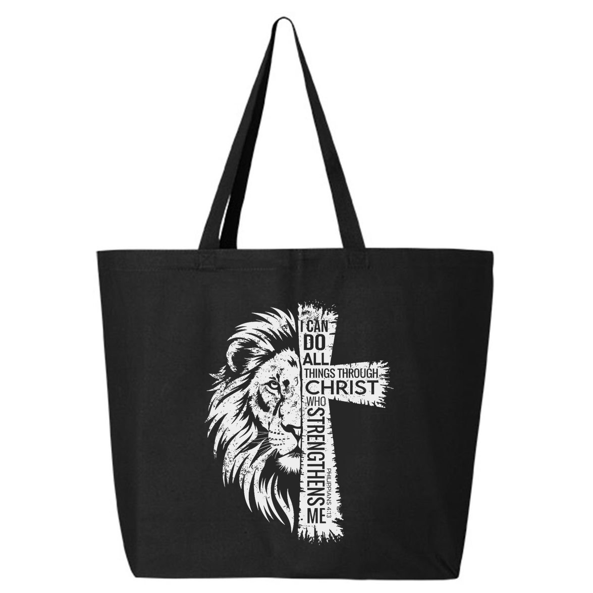 Lion Of Judah And Cross With Philippians 413 25L Jumbo Tote