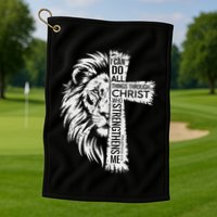 Lion Of Judah And Cross With Philippians 413 Golf Towel