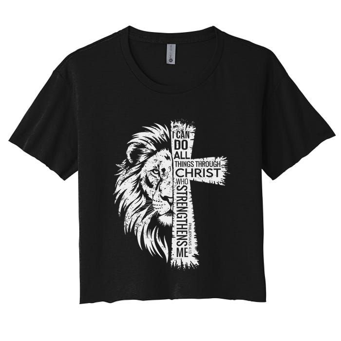 Lion Of Judah And Cross With Philippians 413 Women's Crop Top Tee