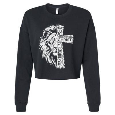 Lion Of Judah And Cross With Philippians 413 Cropped Pullover Crew