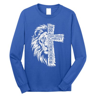 Lion Of Judah And Cross With Philippians 413 Long Sleeve Shirt