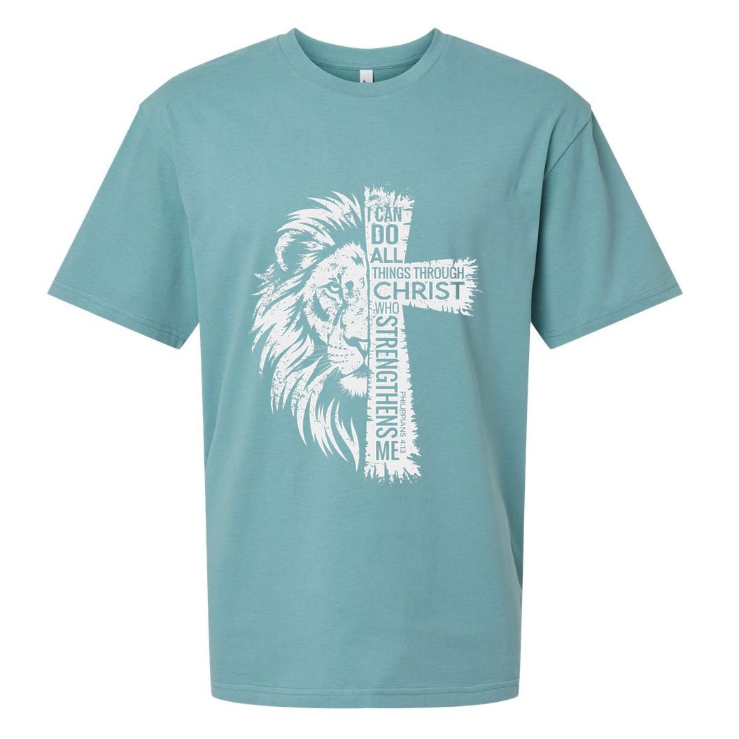 Lion Of Judah And Cross With Philippians 413 Sueded Cloud Jersey T-Shirt