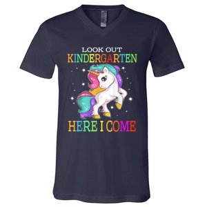 Look Out Kindergarten Here I Come Unicorn Back To School V-Neck T-Shirt