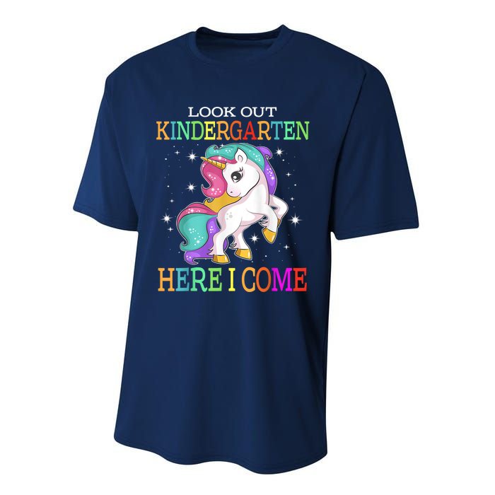 Look Out Kindergarten Here I Come Unicorn Back To School Performance Sprint T-Shirt