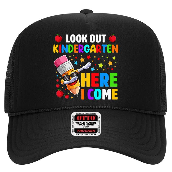 Look Out kindergarten Here I Come Back To School High Crown Mesh Back Trucker Hat