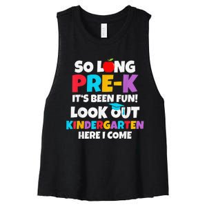 Look Out Kindergarten PreK Graduate Preschool Graduation Women's Racerback Cropped Tank