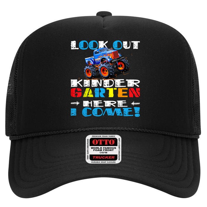 Look Out Kindergarten Here I Come Funny Monster Truck High Crown Mesh Back Trucker Hat