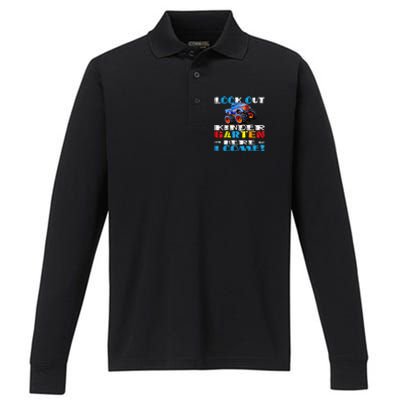 Look Out Kindergarten Here I Come Funny Monster Truck Performance Long Sleeve Polo