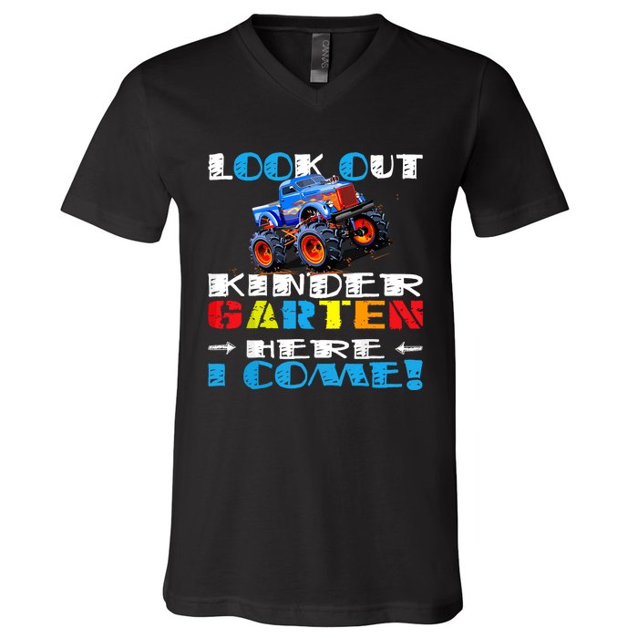 Look Out Kindergarten Here I Come Funny Monster Truck V-Neck T-Shirt