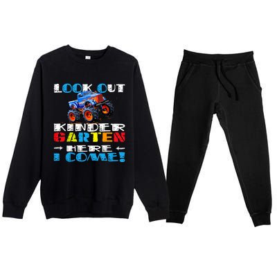 Look Out Kindergarten Here I Come Funny Monster Truck Premium Crewneck Sweatsuit Set