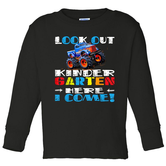 Look Out Kindergarten Here I Come Funny Monster Truck Toddler Long Sleeve Shirt