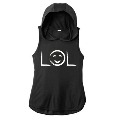 LOL Smiley Face Emoji Ladies PosiCharge Tri-Blend Wicking Draft Hoodie Tank