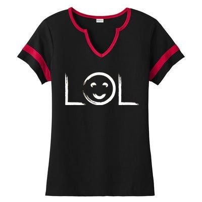 LOL Smiley Face Emoji Ladies Halftime Notch Neck Tee