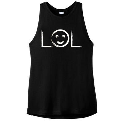 LOL Smiley Face Emoji Ladies PosiCharge Tri-Blend Wicking Tank