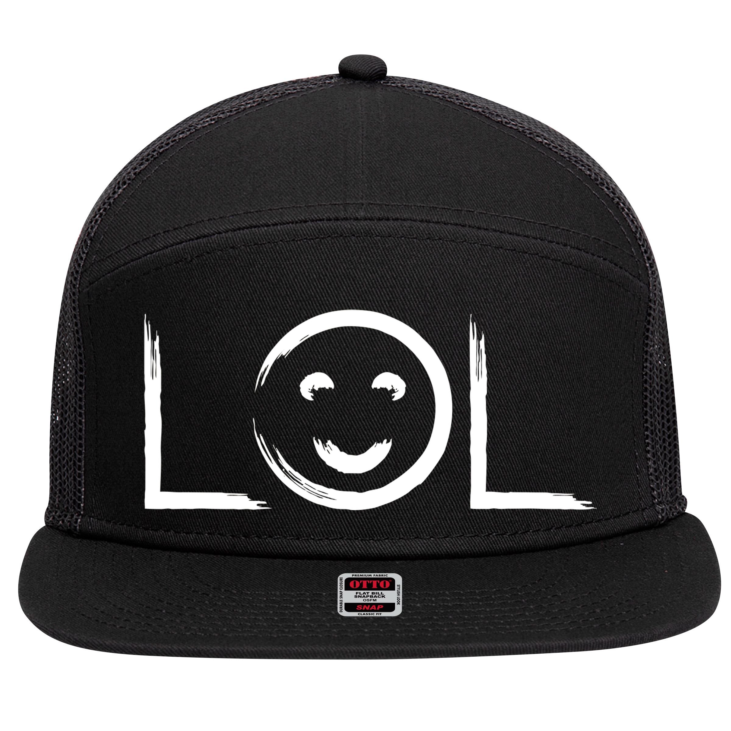 LOL Smiley Face Emoji 7 Panel Mesh Trucker Snapback Hat