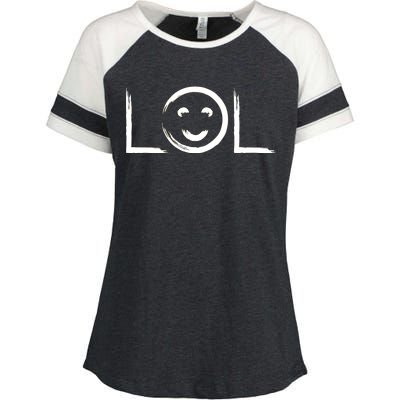 LOL Smiley Face Emoji Enza Ladies Jersey Colorblock Tee