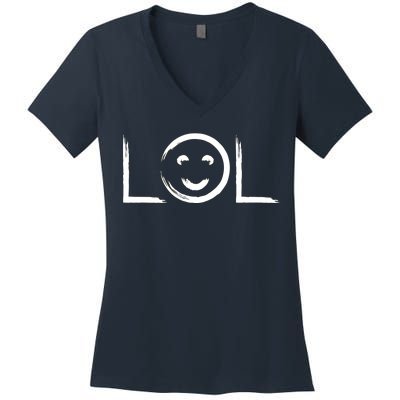 LOL Smiley Face Emoji Women's V-Neck T-Shirt