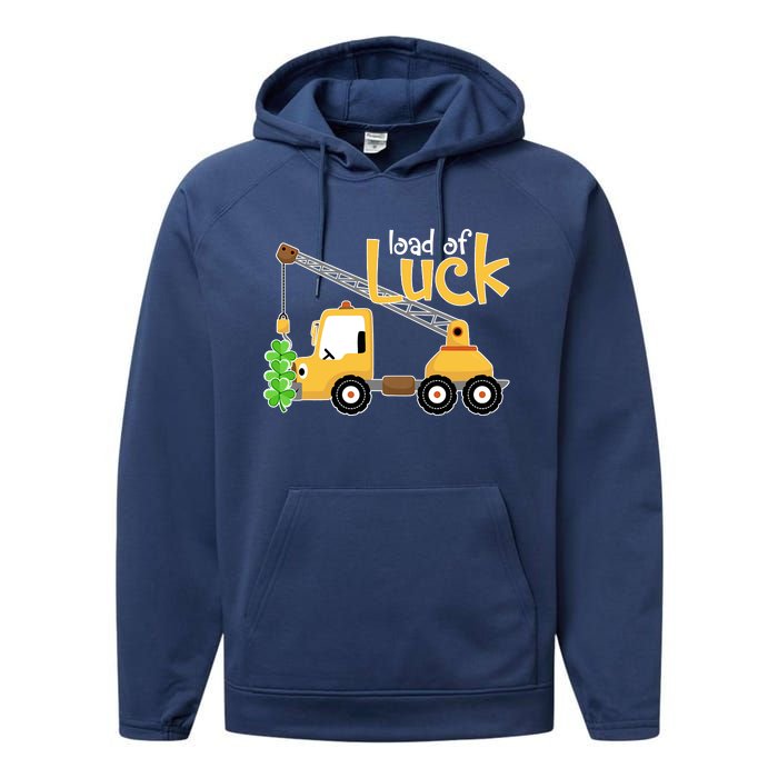 Loads Of Luck Shamrock Funny Truck Saint Patricks Day Performance Fleece Hoodie