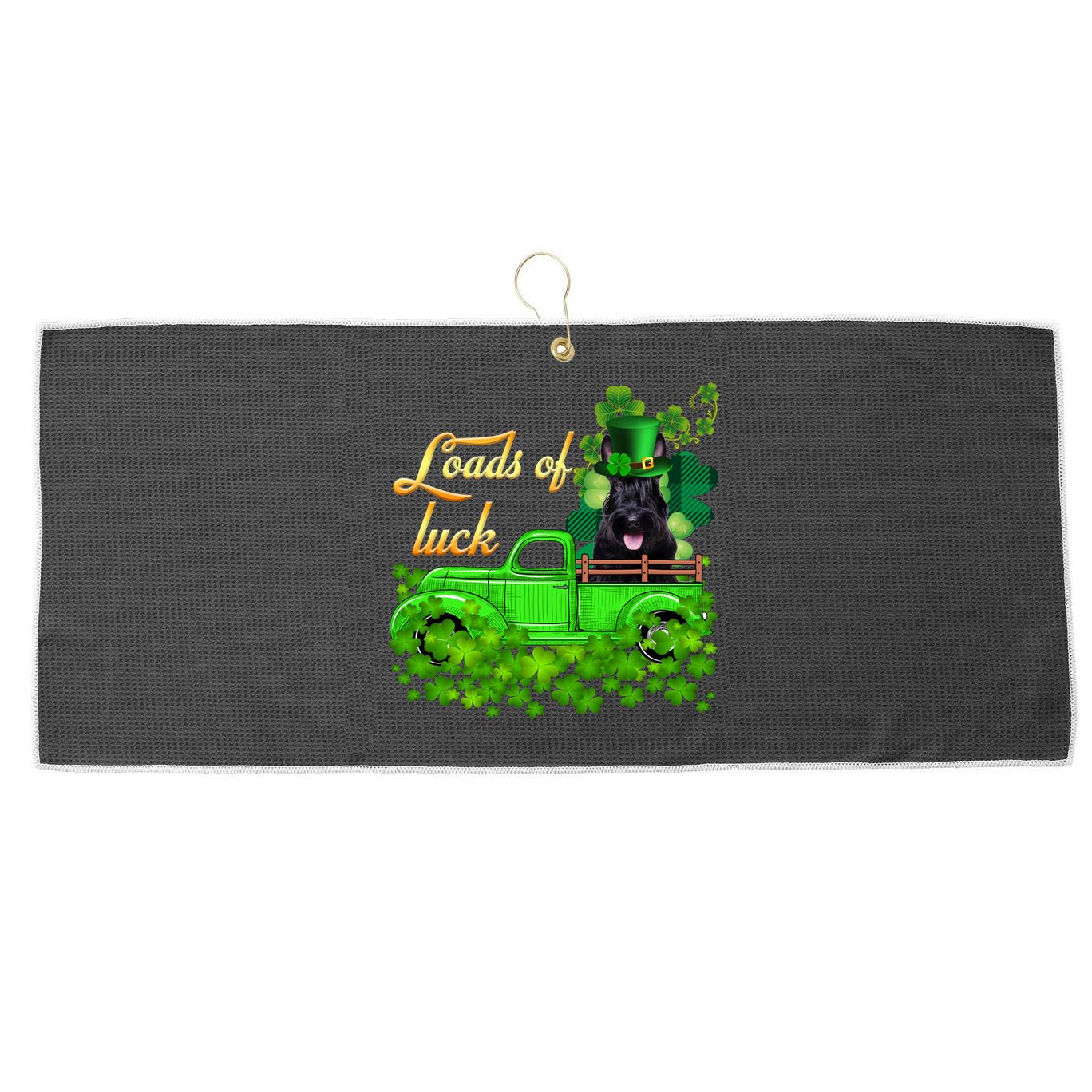 Loads Of Luck Truck Scottish Terrier St Patrick's Day Funny Gift Large Microfiber Waffle Golf Towel