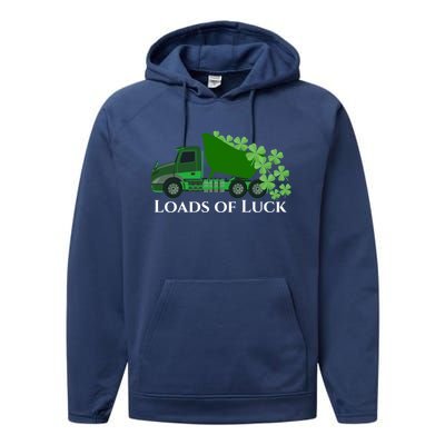 Loads Of Luck Truck St Patricks Day Shamrock Gift Performance Fleece Hoodie