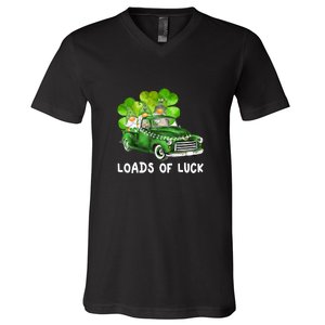 Load Of Luck Truck Gnomies Clover Shamrock St Patrick's Day V-Neck T-Shirt