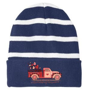 Load Of Love Truck Heart Retro Valentine's Day Gift Striped Beanie with Solid Band