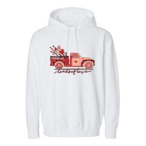 Load Of Love Truck Heart Retro Valentine's Day Gift Garment-Dyed Fleece Hoodie