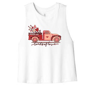 Loads Of Love Heart Truck Happy Valentines Day Heart Love Funny Gift Women's Racerback Cropped Tank