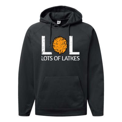 Lots Of Latkes Funny Jew Hanukkah Chanukah  Performance Fleece Hoodie