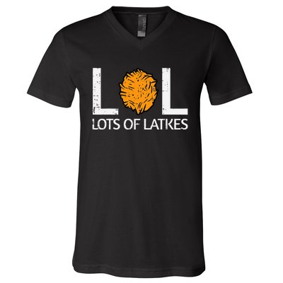 Lots Of Latkes Funny Jew Hanukkah Chanukah  V-Neck T-Shirt