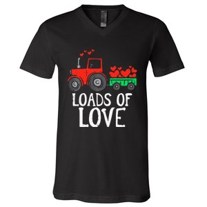 Loads Of Love Tractor Cute Valentines Day V-Neck T-Shirt