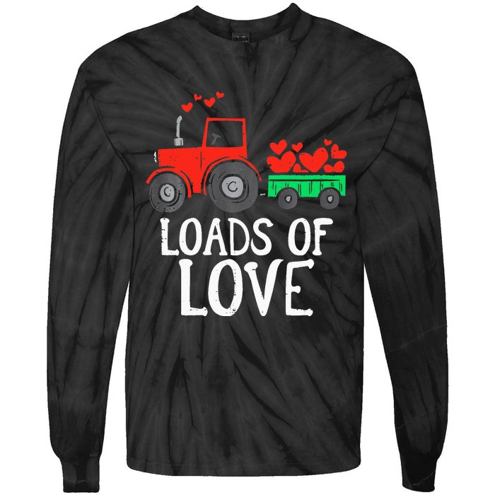 Loads Of Love Tractor Cute Valentines Day Tie-Dye Long Sleeve Shirt